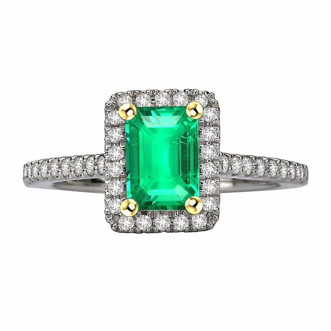 Naturreiner Kolumbianischer Smaragd Edelstein-Ring 2 Karat Bicolor 14K Gold – Hauptansicht