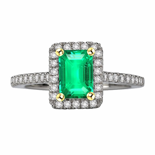 Naturreiner Kolumbianischer Smaragd Edelstein-Ring 2 Karat Bicolor 14K Gold – Hauptansicht