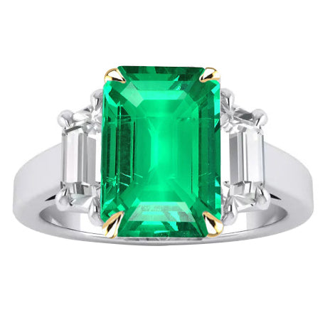 Echter Kolumbianischer Smaragd Farbstein-Ring 4 Karat Bicolor 14K Gold – Hauptansicht