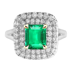14 Karat Zweifarbig Gold Geteilte Schiene Smaragd Farbstein-Ring