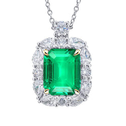Bicolor 14K Gold GIA-Geprüft Edler Smaragd Stein-Halskette 6
