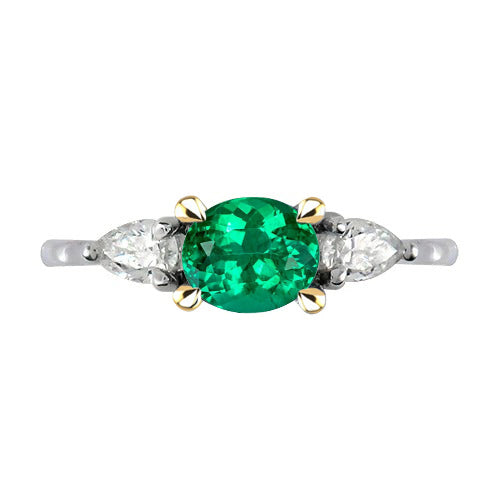 Naturreiner Edler Smaragd Edelstein-Ring 1,50 Karat Zweifarbiges 14K Gold – Hauptansicht