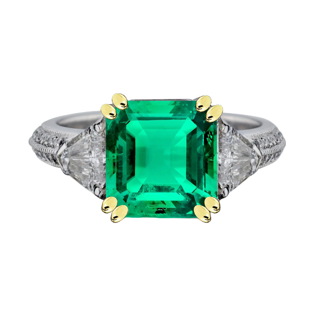 Edler Smaragd Treppen-Schliff Schmuckstein-Ring in Bicolor 14K Gold – Hauptansicht