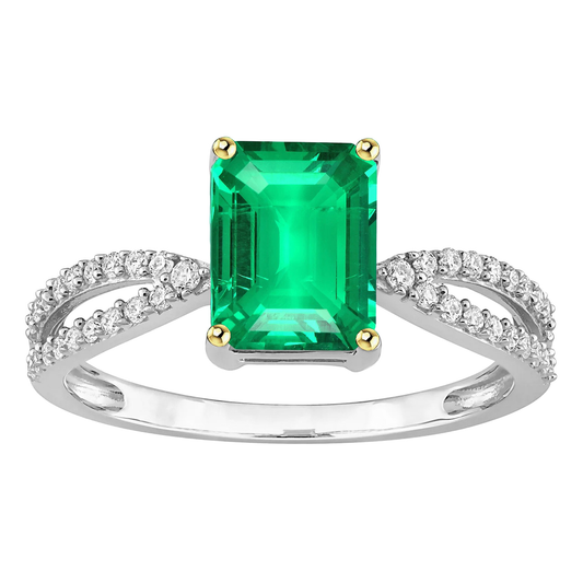Smaragd-Schliff Kolumbianischer Smaragd Ring in Bicolor 14K Gold – Hauptansicht