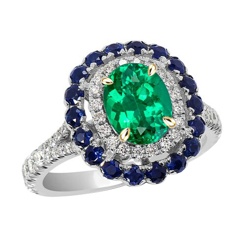 Kolumbianischer Smaragd Oval Schmuckstein-Ring in Bicolor 14K Gold – Hauptansicht