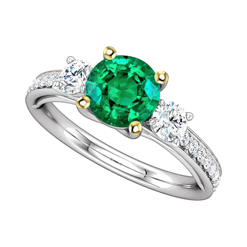 Smaragd Rund-Brillant Schmuckstein-Ring in Zweifarbiges 14K Gold – Hauptansicht