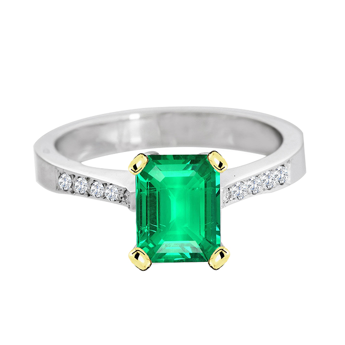 Kolumbianischer Smaragd Smaragd-Schliff Edelstein-Ring in Bicolor 14K Gold – Hauptansicht