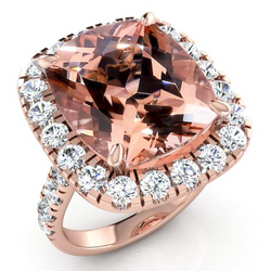 Großer Kissen Morganit 12,50 Karat Mit Diamanten Ring Rosé Gold 14K