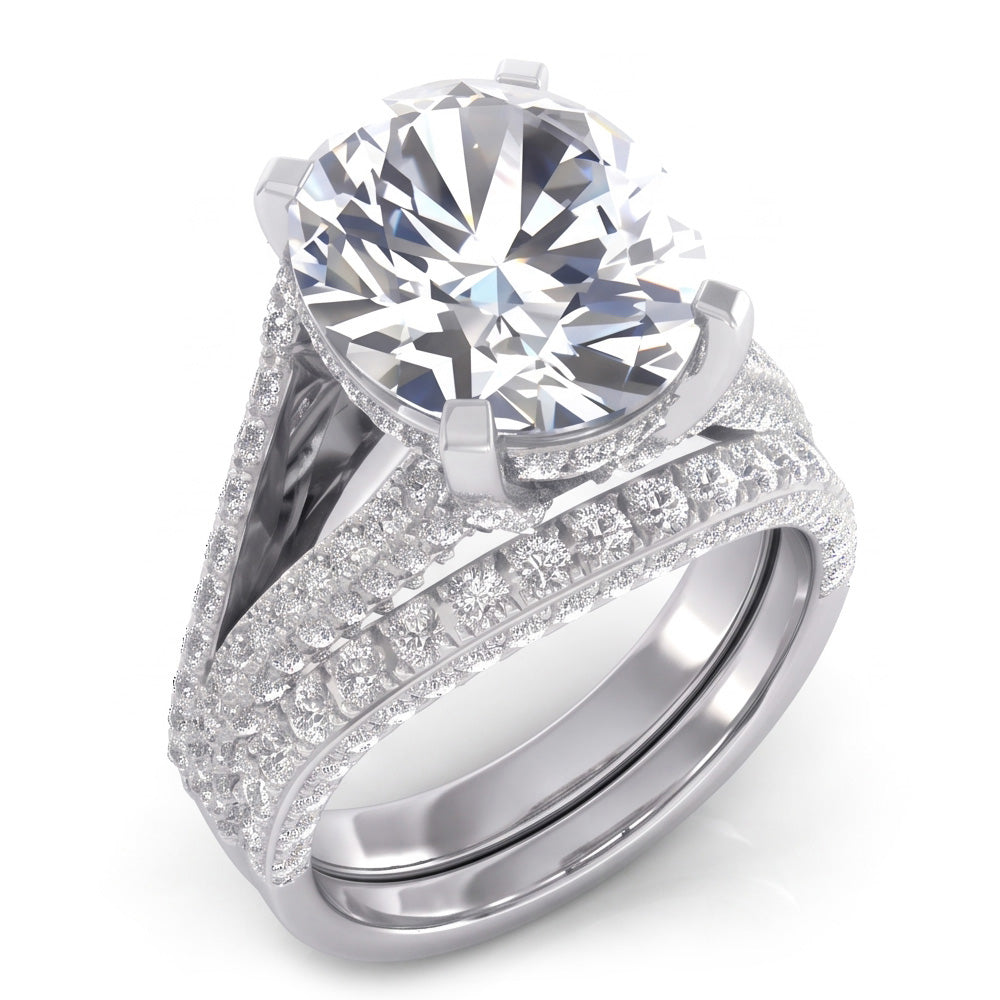 Groß Ovale Natural Diamant Hochzeit Ring Und Band Set