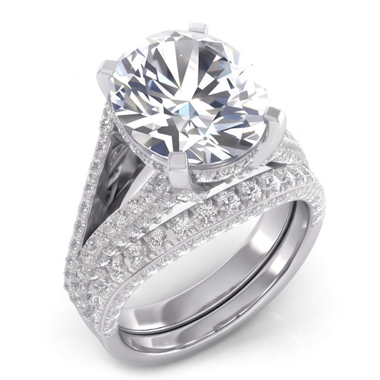 Groß Ovale Natural Diamant Hochzeit Ring Und Band Set
