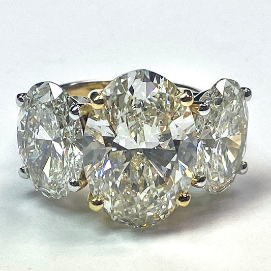 Groß Echt Ovaler Diamant Drei Stein Ring Gold 14K