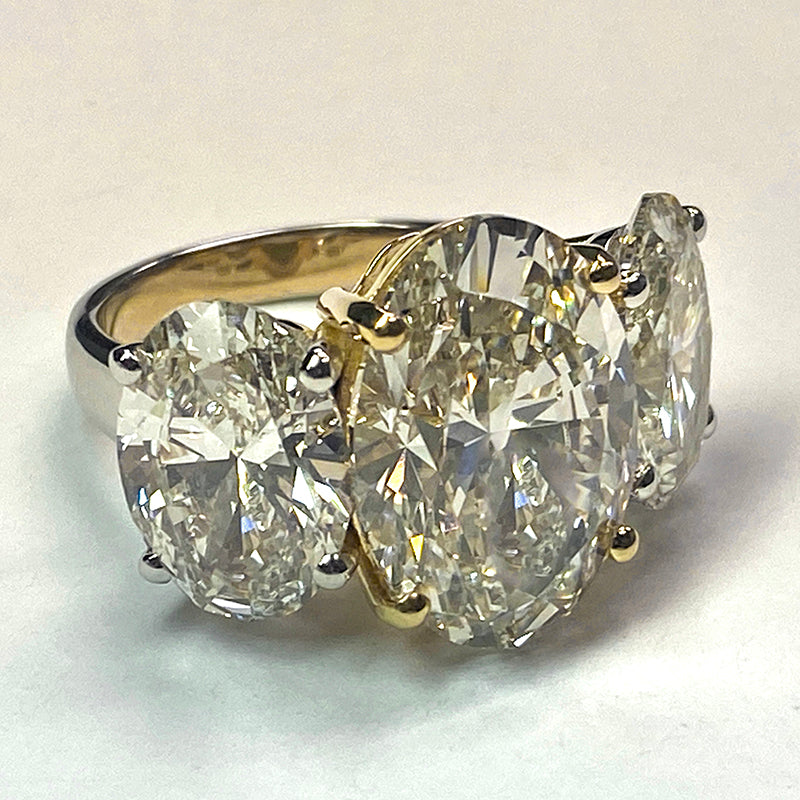 Groß Echt Ovaler Diamant Drei Stein Ring Gold 14K