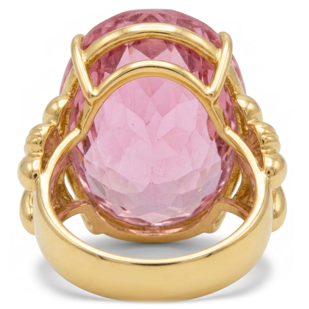 Großer Oval Cut Pink Kunzit Edelstein Ring 30 Ct. Gelbgold 14K