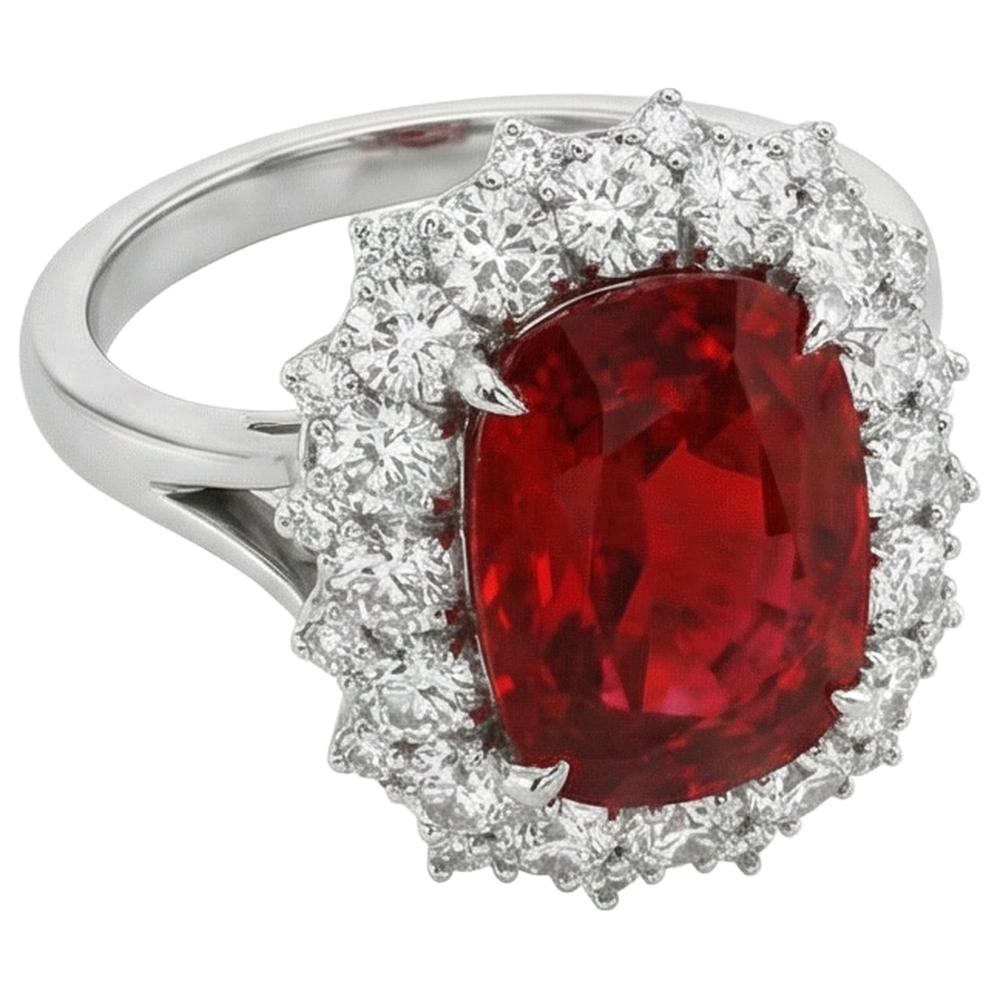 echter round rubin 7.25Karat ring Detailansicht