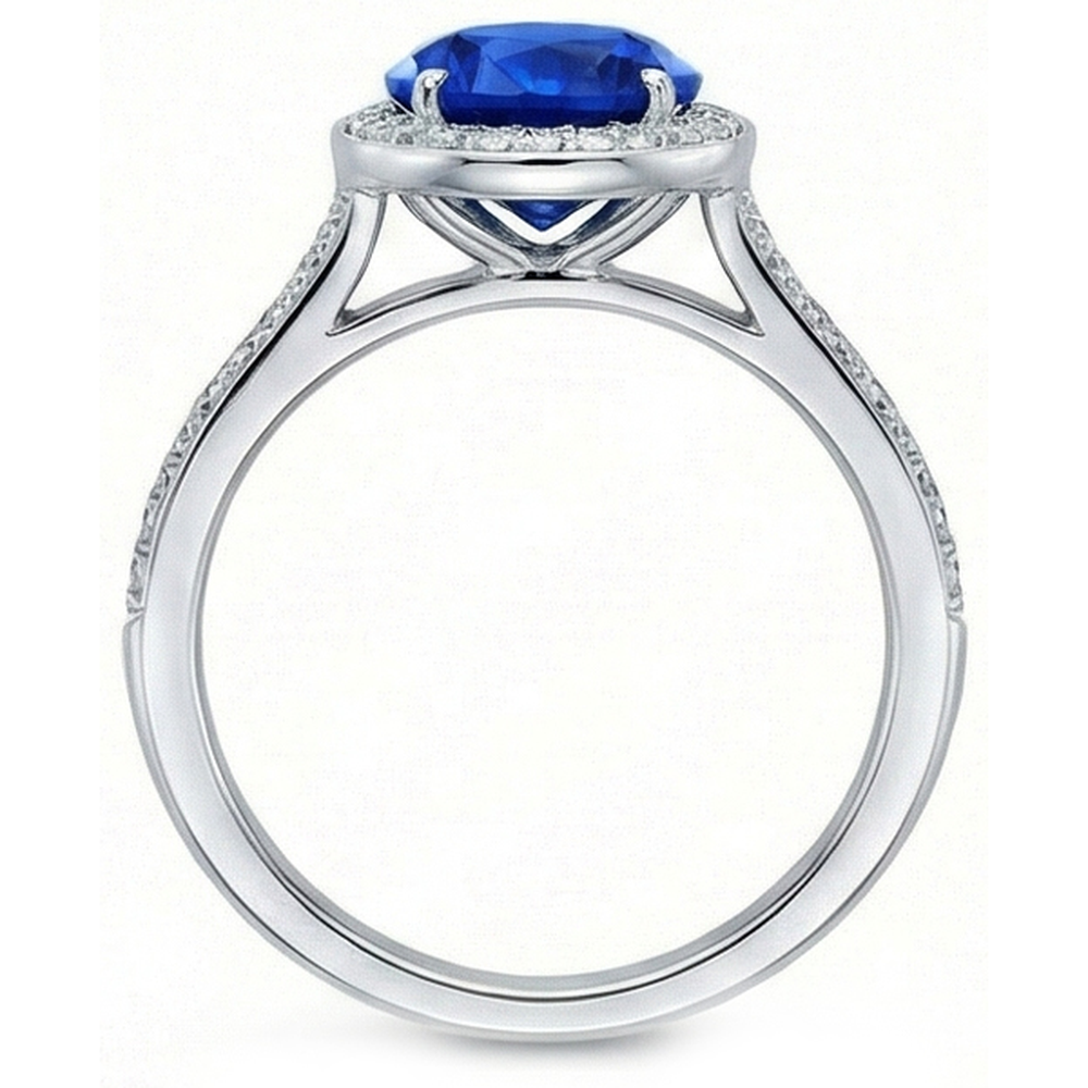 Großer Sri Lanka Saphir & Diamanten Ehering mit kleinen Diamanten 3 Ct