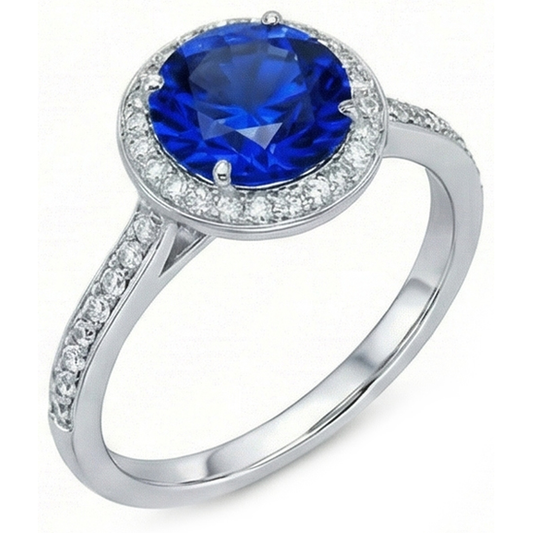 Großer Sri Lanka Saphir & Diamanten Ehering mit kleinen Diamanten 3 Ct