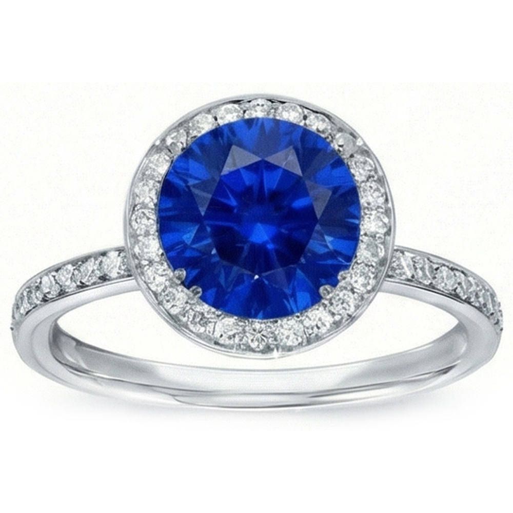 Großer Sri Lanka Saphir & Diamanten Ehering mit kleinen Diamanten 3 Ct