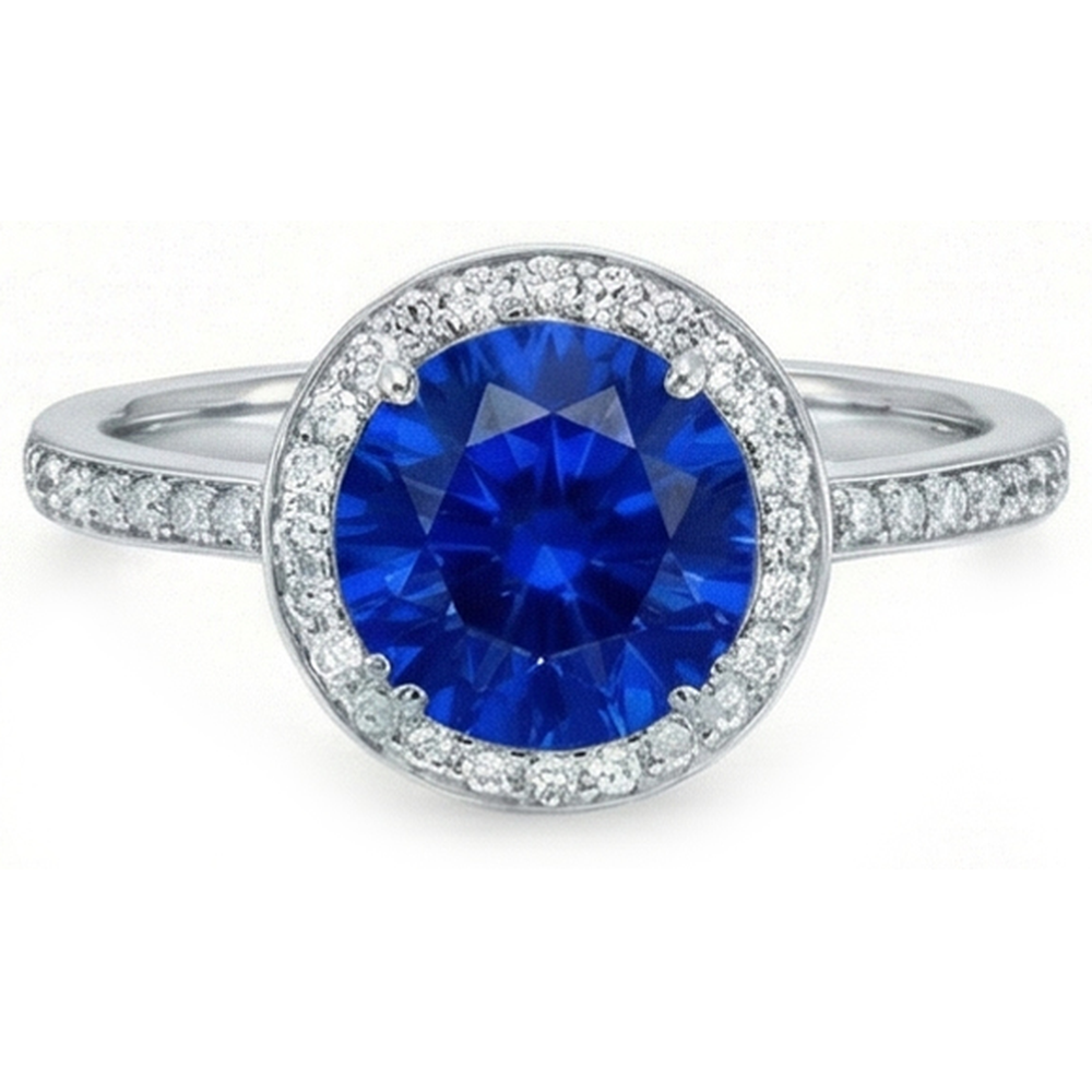 Großer Sri Lanka Saphir & Diamanten Ehering mit kleinen Diamanten 3 Ct