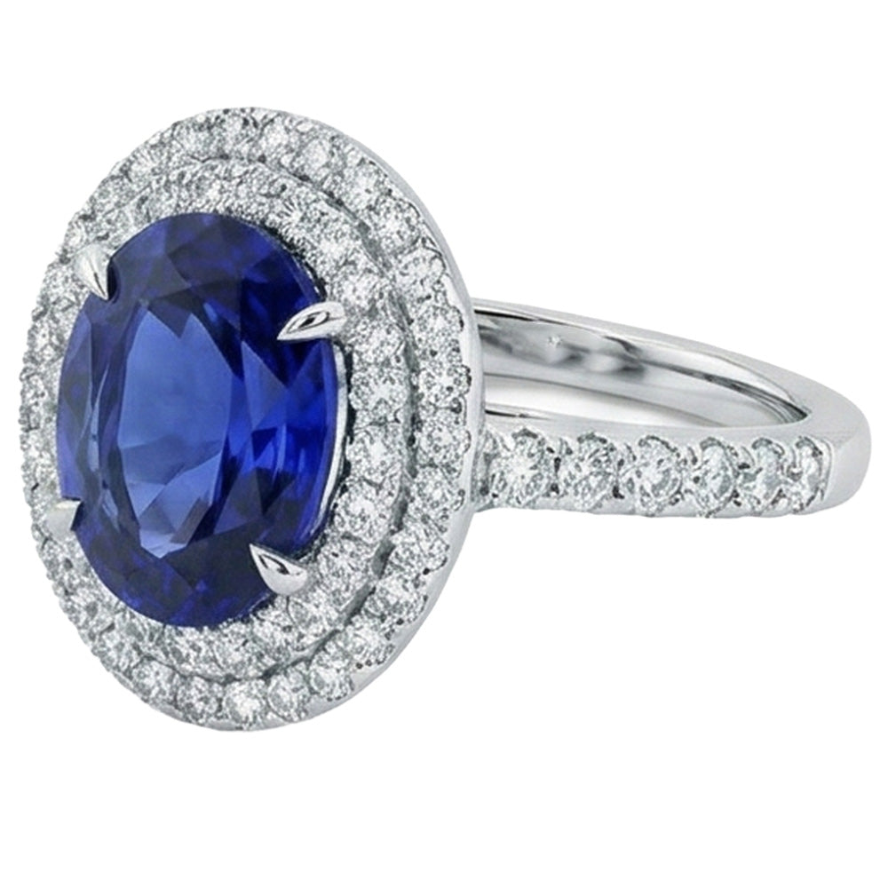 Großer ovaler Sri Lanka blauer Saphir-Diamant-Ring 4,55 ct Weißgold 14K