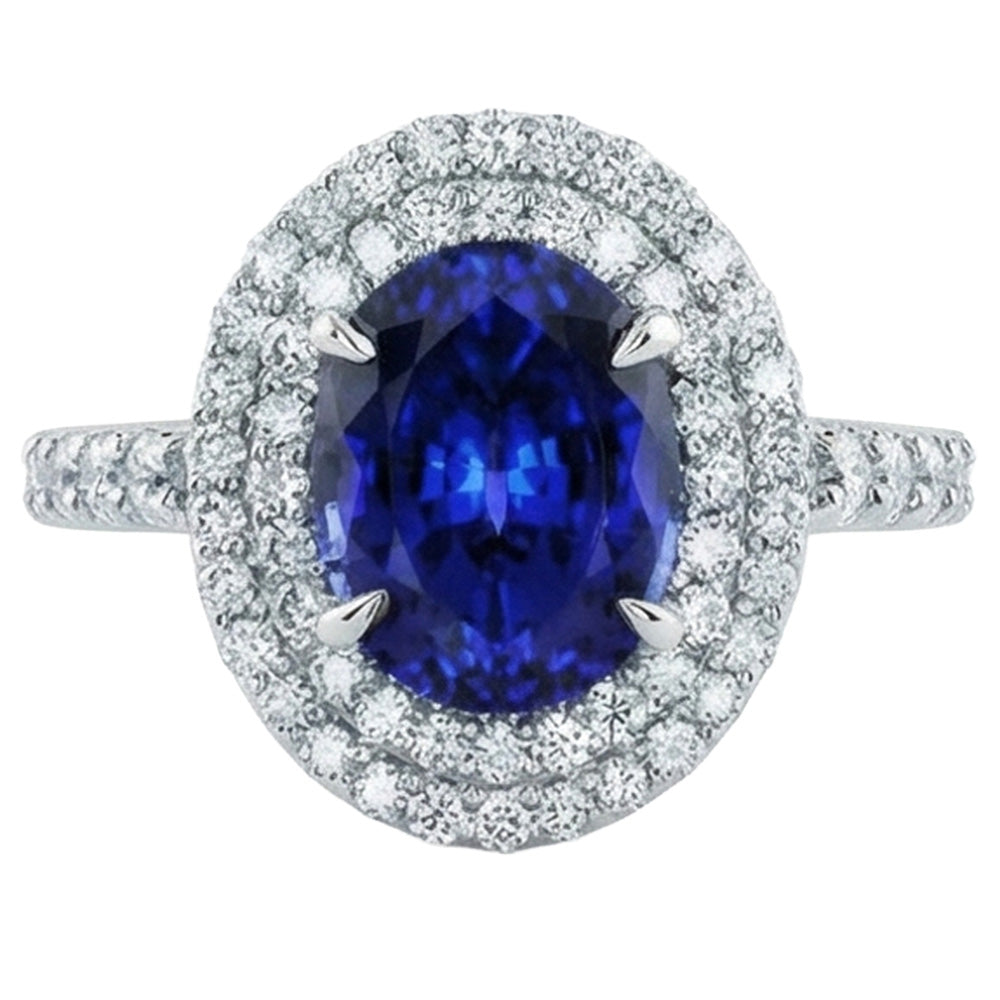 Großer ovaler Sri Lanka blauer Saphir-Diamant-Ring 4,55 ct Weißgold 14K