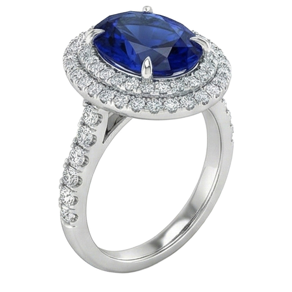 Großer ovaler Sri Lanka blauer Saphir-Diamant-Ring 4,55 ct Weißgold 14K