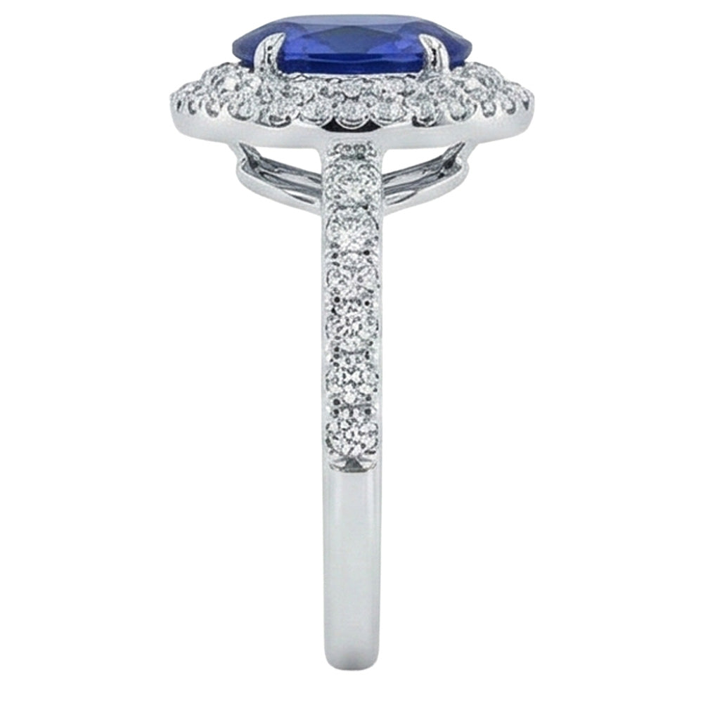 Großer ovaler Sri Lanka blauer Saphir-Diamant-Ring 4,55 ct Weißgold 14K