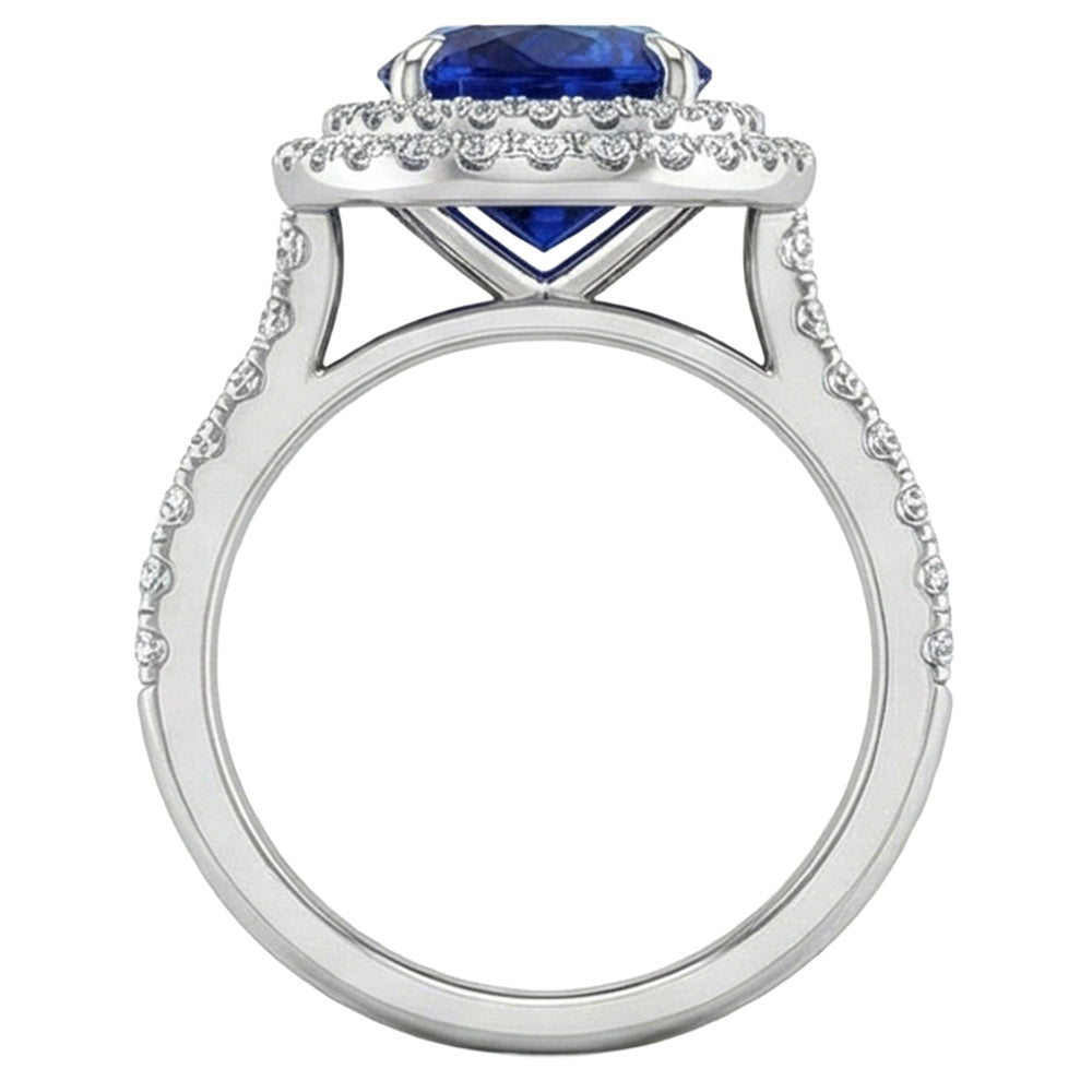 Großer ovaler Sri Lanka blauer Saphir-Diamant-Ring 4,55 ct Weißgold 14K