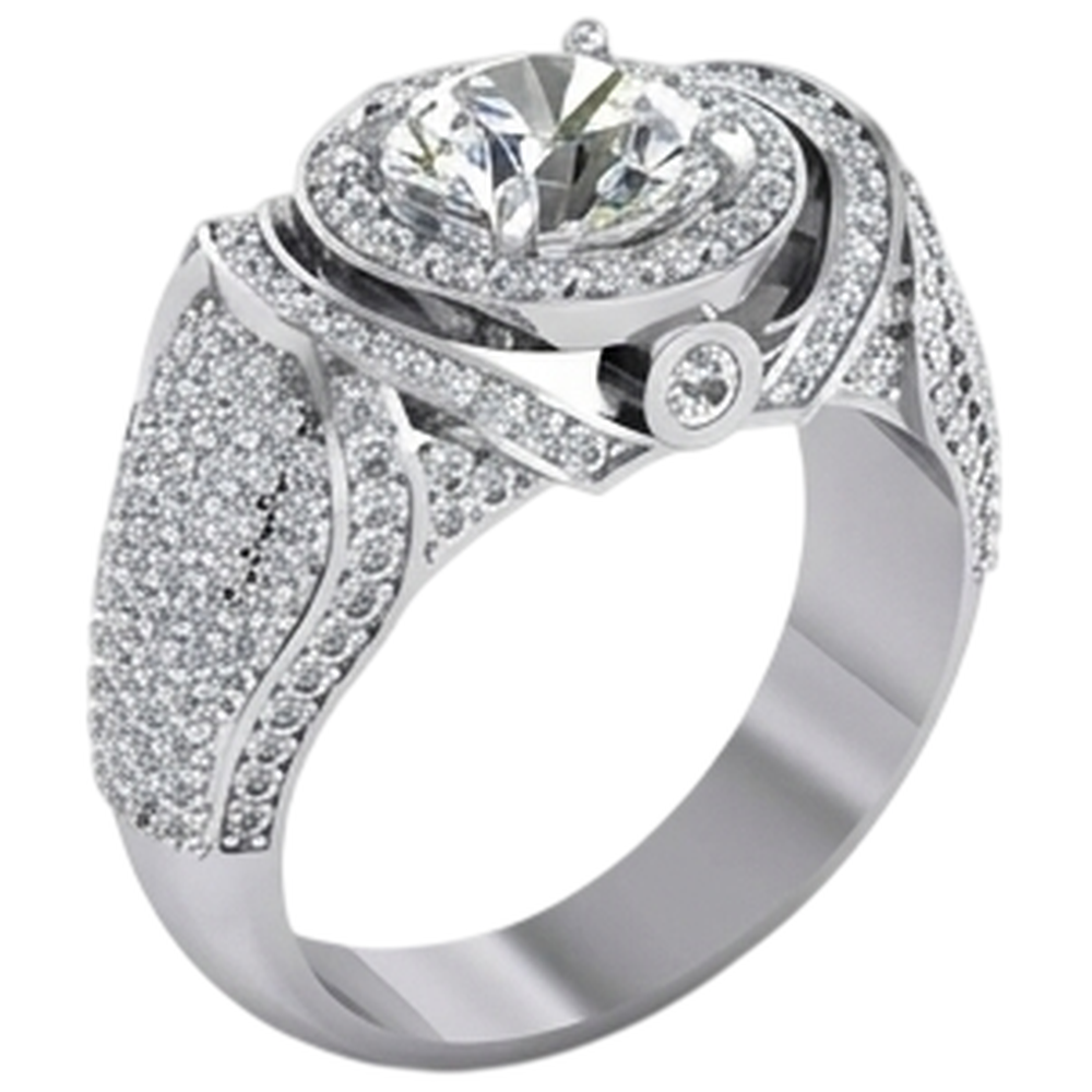 Großer runder Diamant Herrenring mit Akzenten 5,50 Karat Weißgold 14K