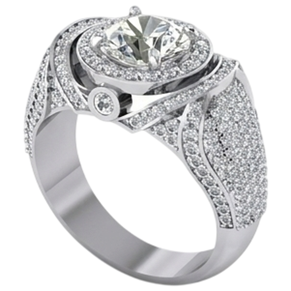 Großer runder Diamant Herrenring mit Akzenten 5,50 Karat Weißgold 14K