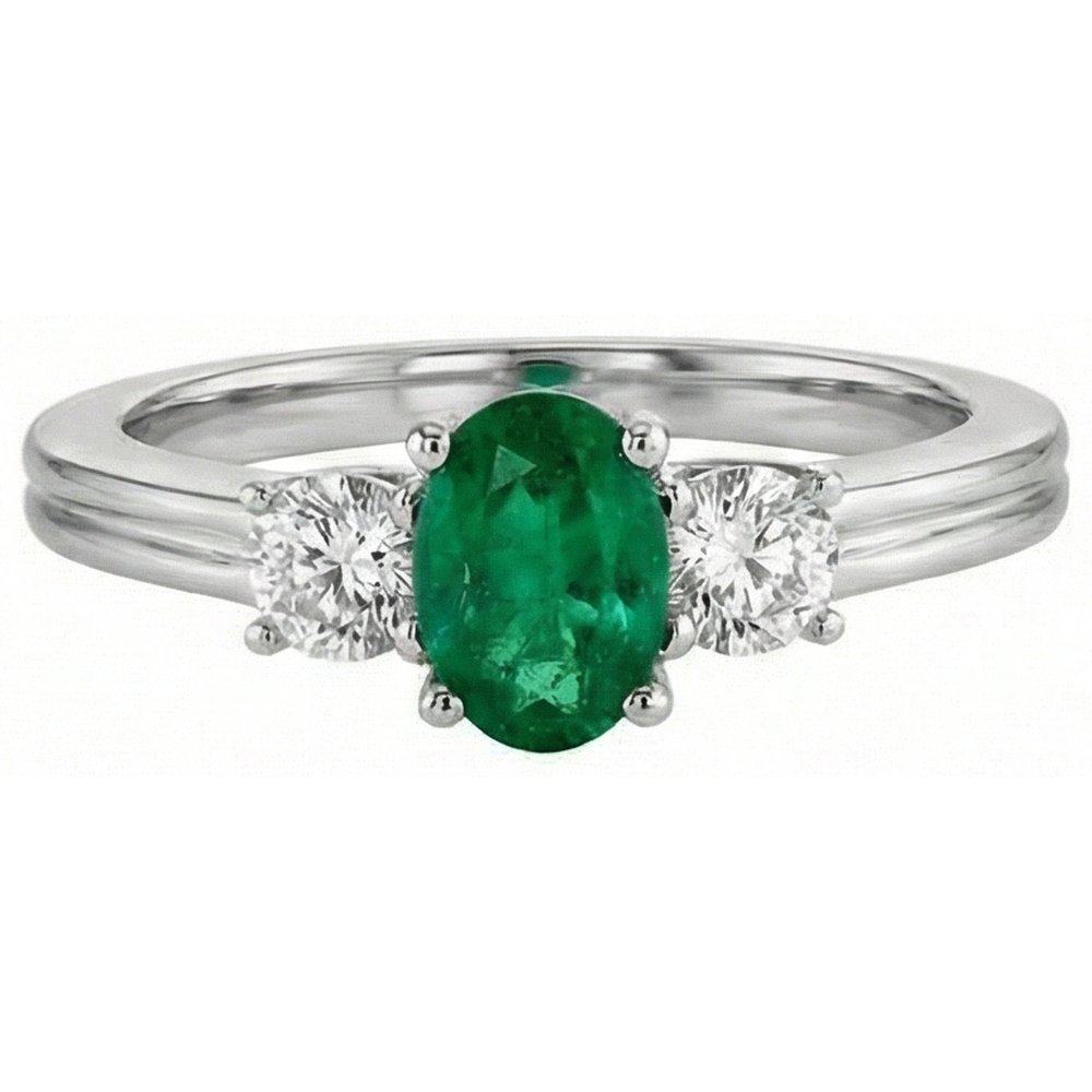 Grün Smaragd mit Diamant-Verlobungsring 3-Stein-Krappen-Set 2,50 ct. WG 14K