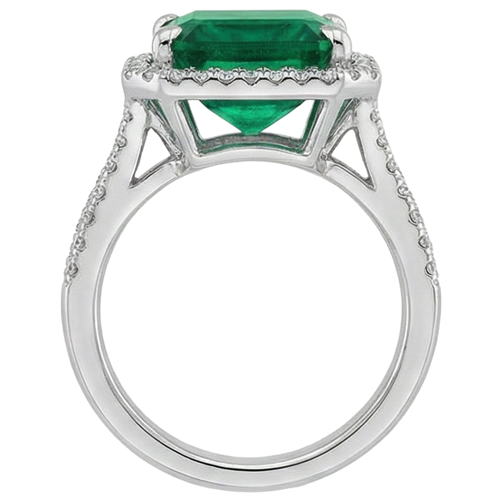 Grüner Smaragd-Diamant-Edelstein-Verlobungsring 10.50 Karat WG 14K