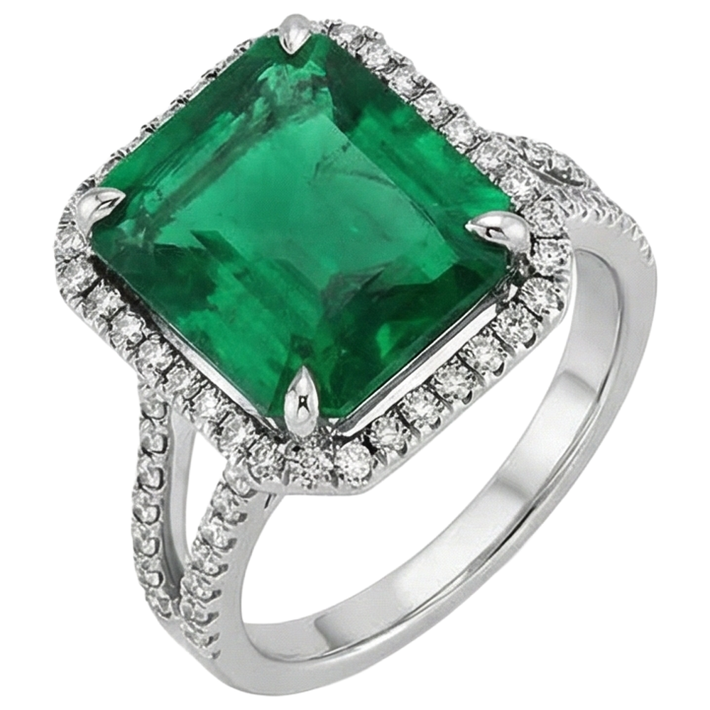 Grüner Smaragd-Diamant-Edelstein-Verlobungsring 10.50 Karat WG 14K