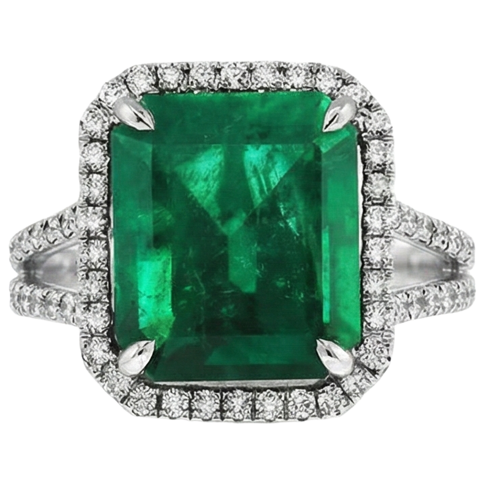 Grüner Smaragd-Diamant-Edelstein-Verlobungsring 10.50 Karat WG 14K