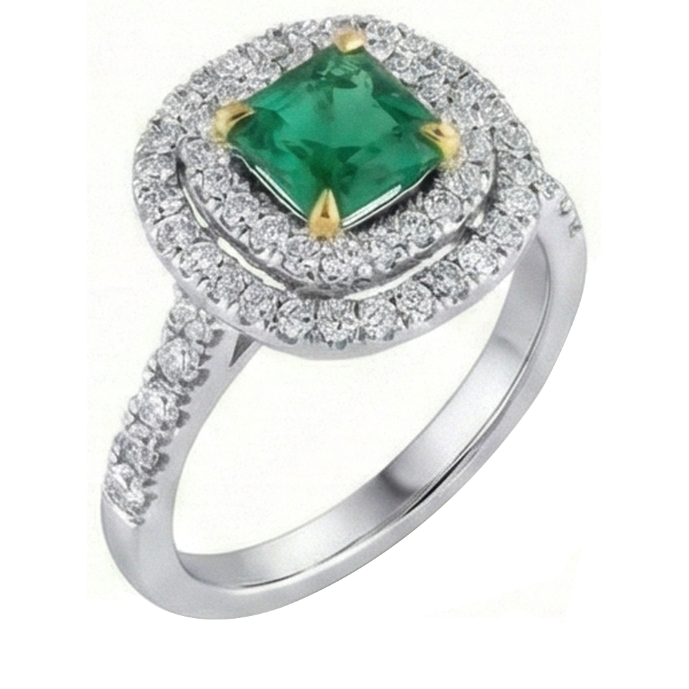 Grüner Smaragd-Diamant-Verlobungsring Zweifarbig 3.70 Karat