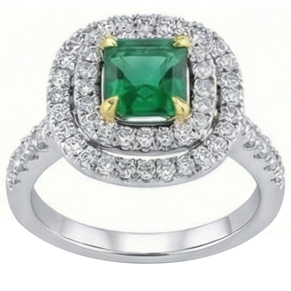 Grüner Smaragd-Diamant-Verlobungsring Zweifarbig 3.70 Karat