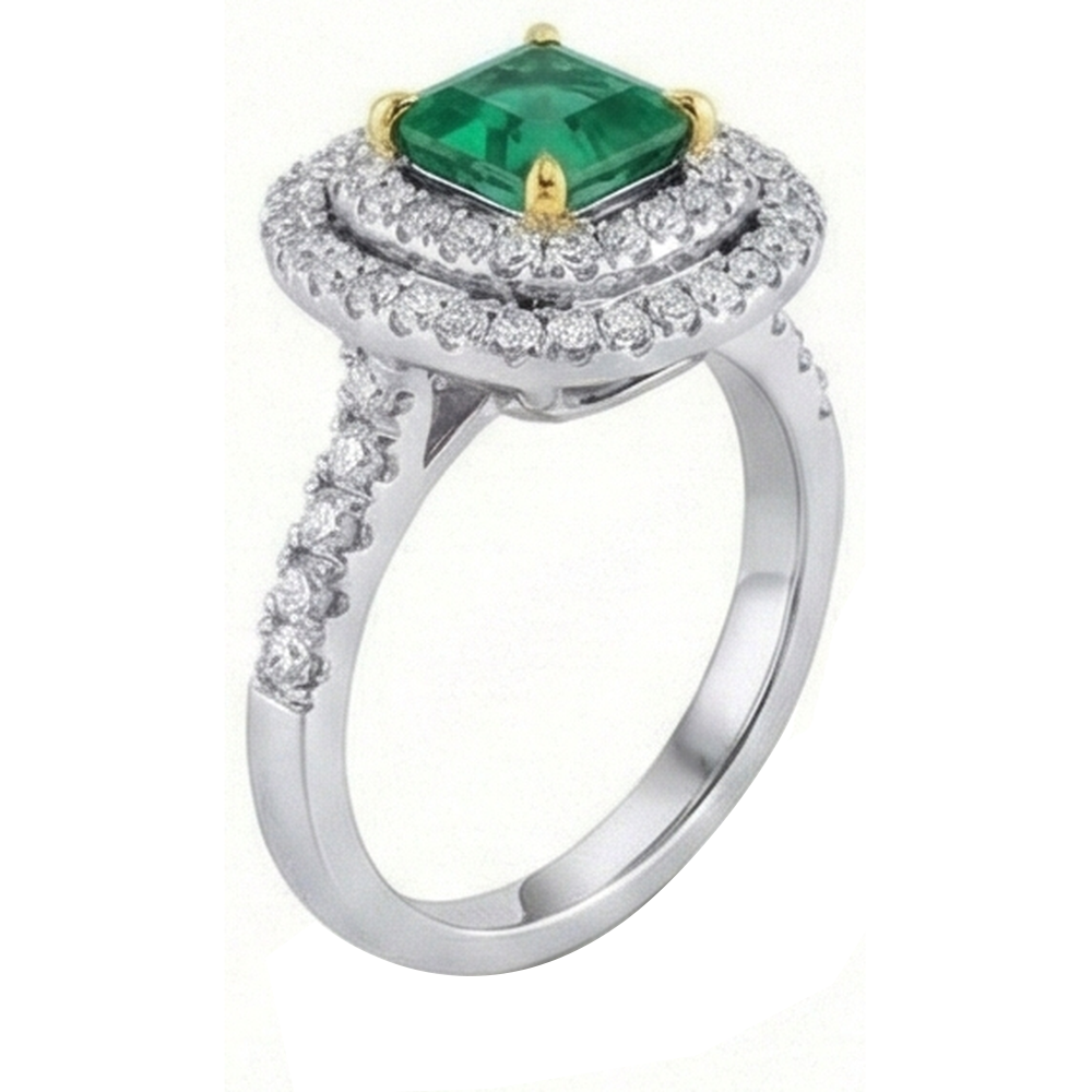 Grüner Smaragd-Diamant-Verlobungsring Zweifarbig 3.70 Karat