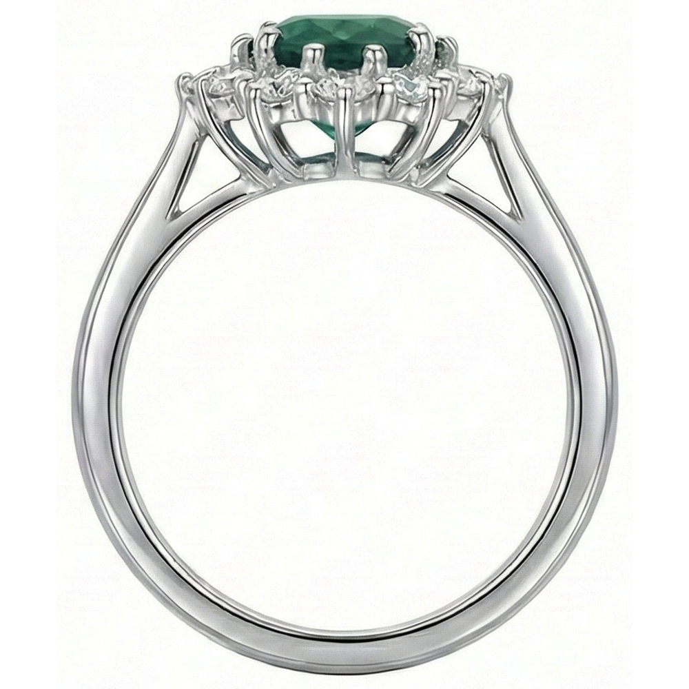 Grüner Smaragd mit Diamanten Verlobungsring 3,50 Karat Weißgold 14K