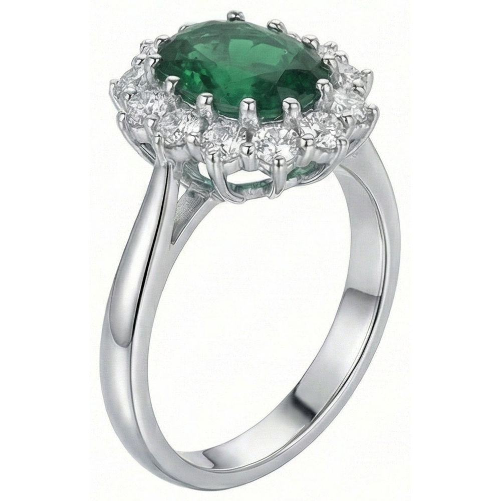 Grüner Smaragd mit Diamanten Verlobungsring 3,50 Karat Weißgold 14K
