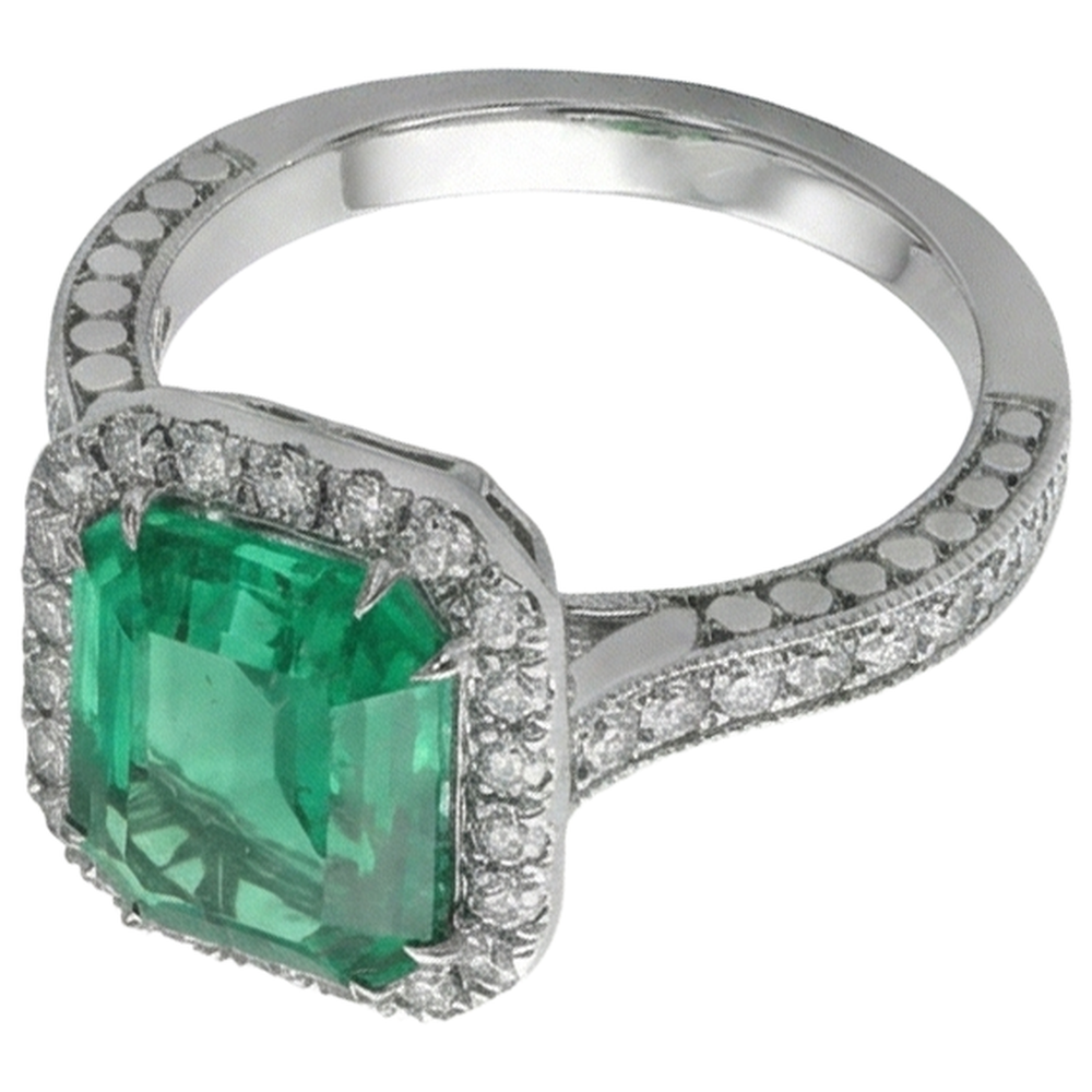 Grüner Smaragd und Diamant Ehering Weißgold Schmuck 21.50 Ct