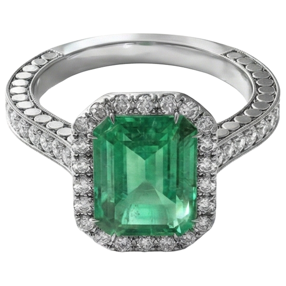 Grüner Smaragd und Diamant Ehering Weißgold Schmuck 21.50 Ct