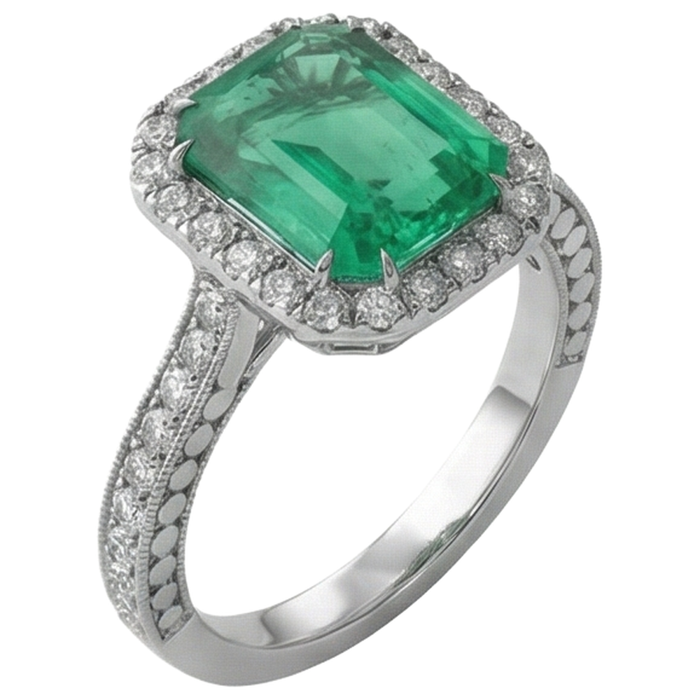 Grüner Smaragd und Diamant Ehering Weißgold Schmuck 21.50 Ct