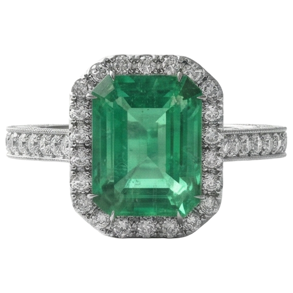Grüner Smaragd und Diamant Ehering Weißgold Schmuck 21.50 Ct