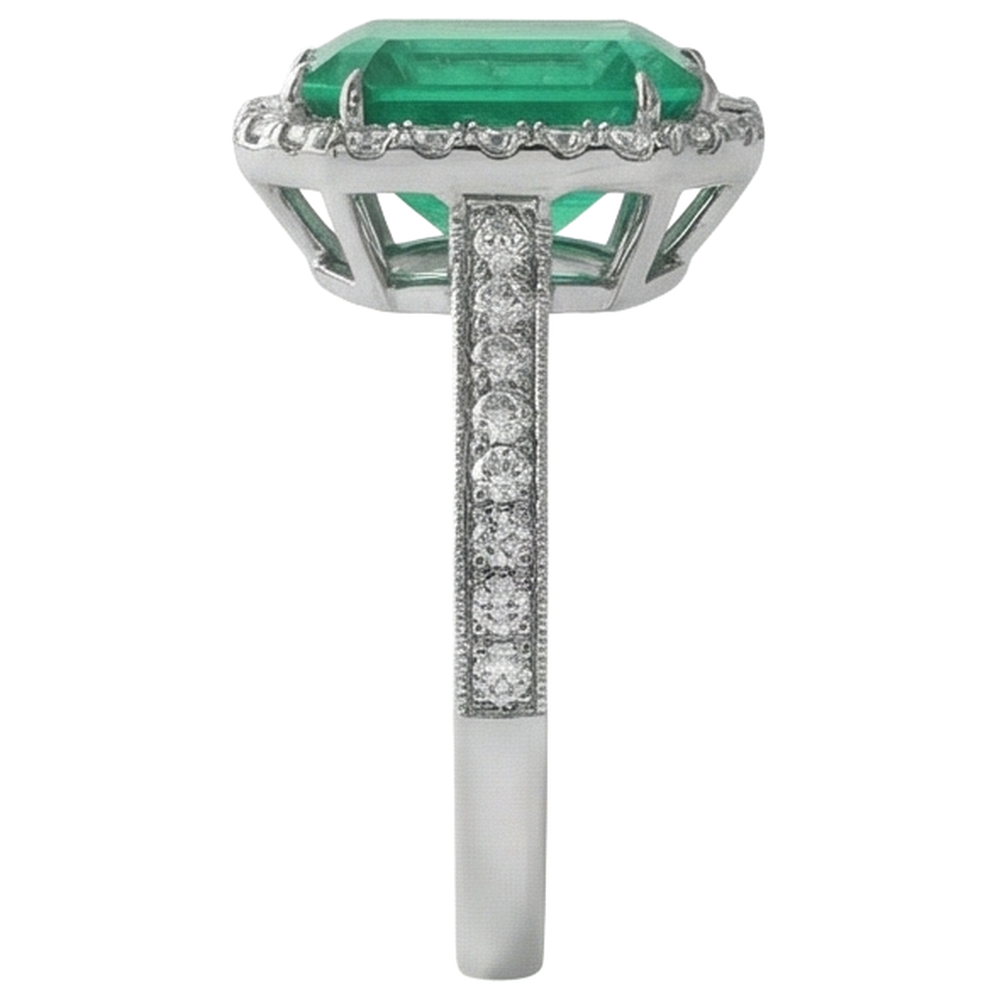 Grüner Smaragd und Diamant Ehering Weißgold Schmuck 21.50 Ct