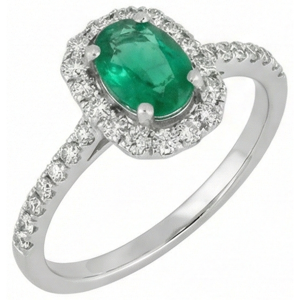 Grüner Smaragd und Diamanten 5,25 Karat Ehering 14K WG