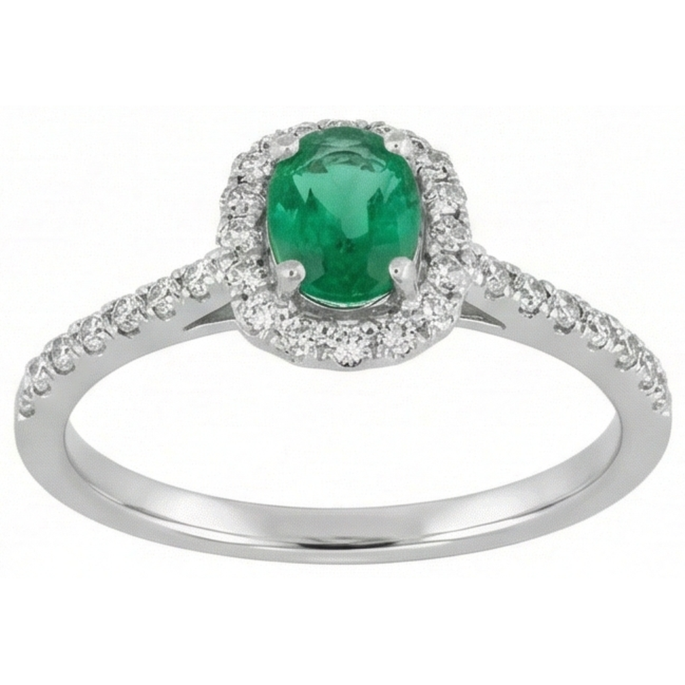 Grüner Smaragd und Diamanten 5,25 Karat Ehering 14K WG