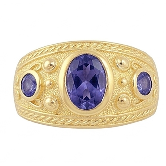 Gypsy 14K Oval Sri Lanka Lila Saphir 3 Karat Herrenring Gelbgold Band