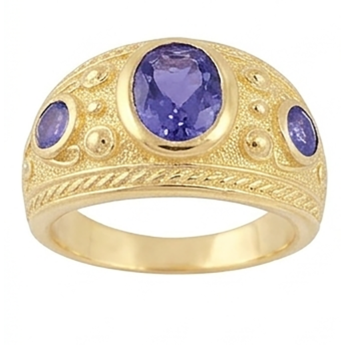 Gypsy 14K Oval Sri Lanka Lila Saphir 3 Karat Herrenring Gelbgold Band