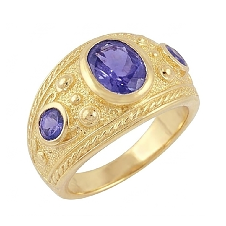 Gypsy 14K Oval Sri Lanka Lila Saphir 3 Karat Herrenring Gelbgold Band