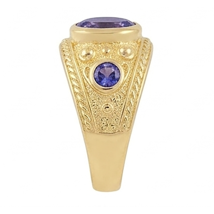 Gypsy 14K Oval Sri Lanka Lila Saphir 3 Karat Herrenring Gelbgold Band