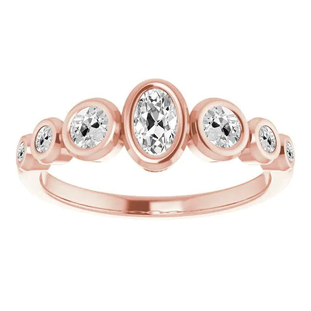 Half Eternity Bubble Echt Diamond Ring Oval Alter Bergmann Lünette Set 3,50 Karat